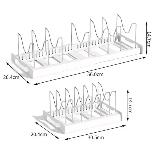 Expandable Pans Organizer Rack 7 Adjustable Compartments Dish Storage Rack Pot Lid Organizer Pots Holder Kitchen Utensils Rack